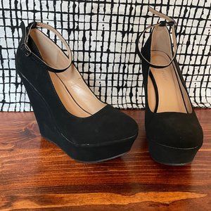 Black wedge platform heels